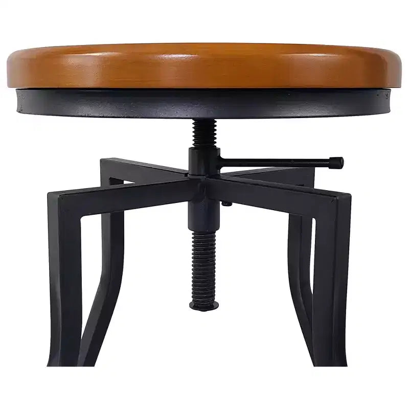 eHemco Tabouret de bar industriel réglable pivotant en métal avec siège en placage bois, marron rustique et noir, lot de 3