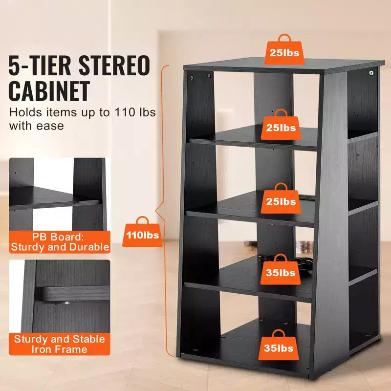 Meuble TV 5 niveaux VEVOR, meuble audio-vidéo en bois pour lecteurs DVD/décodeurs/consoles de jeux, meuble de rangement multimédia réglable en hauteur, noir