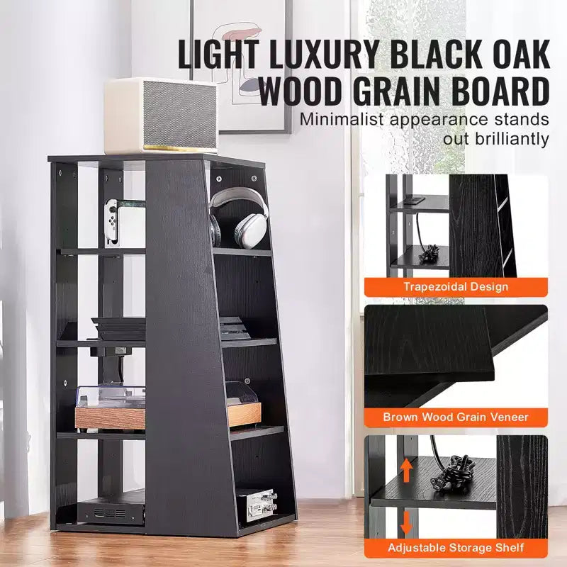 Meuble TV 5 niveaux VEVOR, meuble audio-vidéo en bois pour lecteurs DVD/décodeurs/consoles de jeux, meuble de rangement multimédia réglable en hauteur, noir