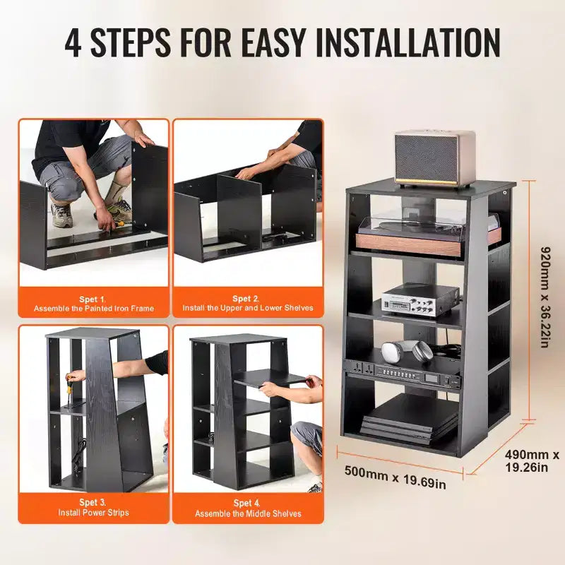 Meuble TV 5 niveaux VEVOR, meuble audio-vidéo en bois pour lecteurs DVD/décodeurs/consoles de jeux, meuble de rangement multimédia réglable en hauteur, noir