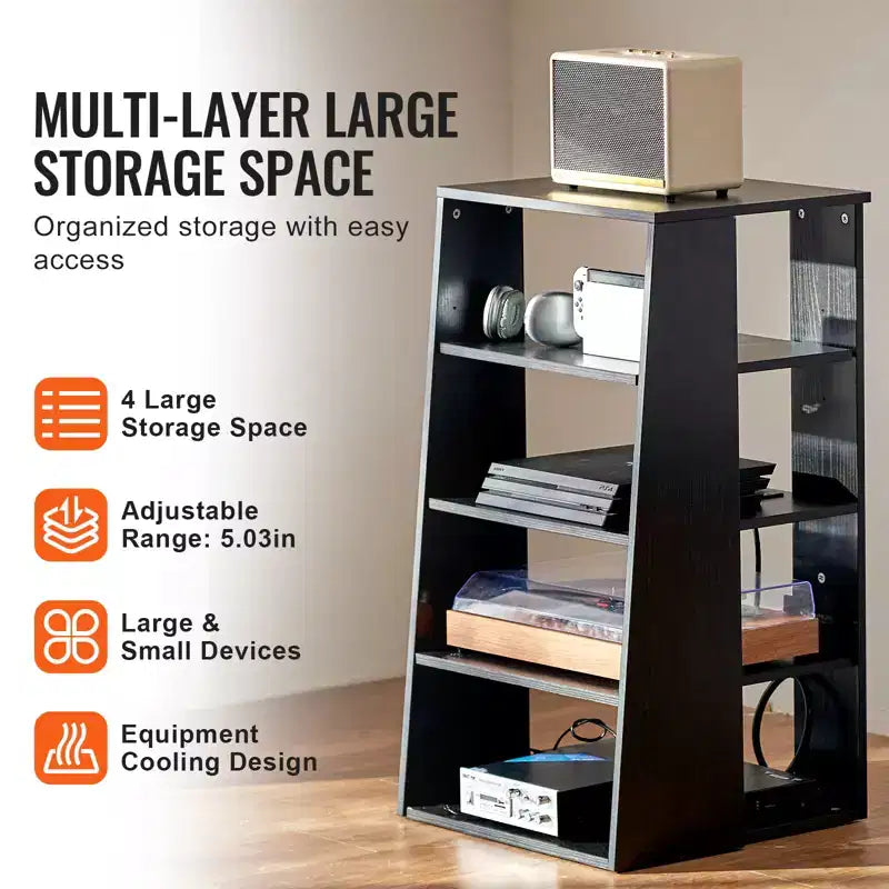 Meuble TV 5 niveaux VEVOR, meuble audio-vidéo en bois pour lecteurs DVD/décodeurs/consoles de jeux, meuble de rangement multimédia réglable en hauteur, noir