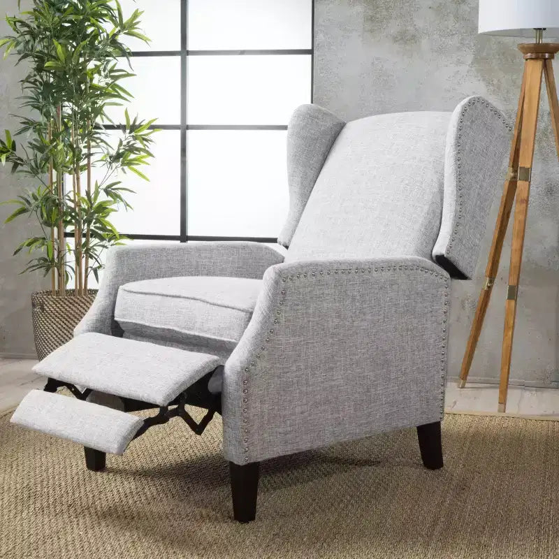 GDFStudio Weyland, fauteuil inclinable contemporain en tissu avec dossier à oreilles et clous décoratifs