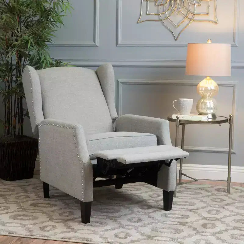 GDFStudio Weyland, fauteuil inclinable contemporain en tissu avec dossier à oreilles et clous décoratifs