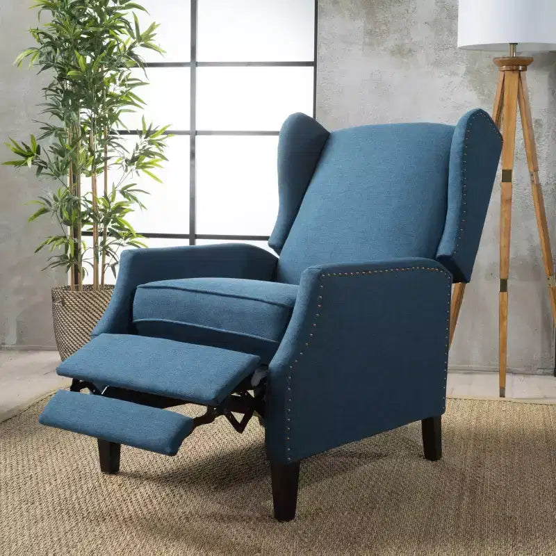 GDFStudio Weyland, fauteuil inclinable contemporain en tissu avec dossier à oreilles et clous décoratifs