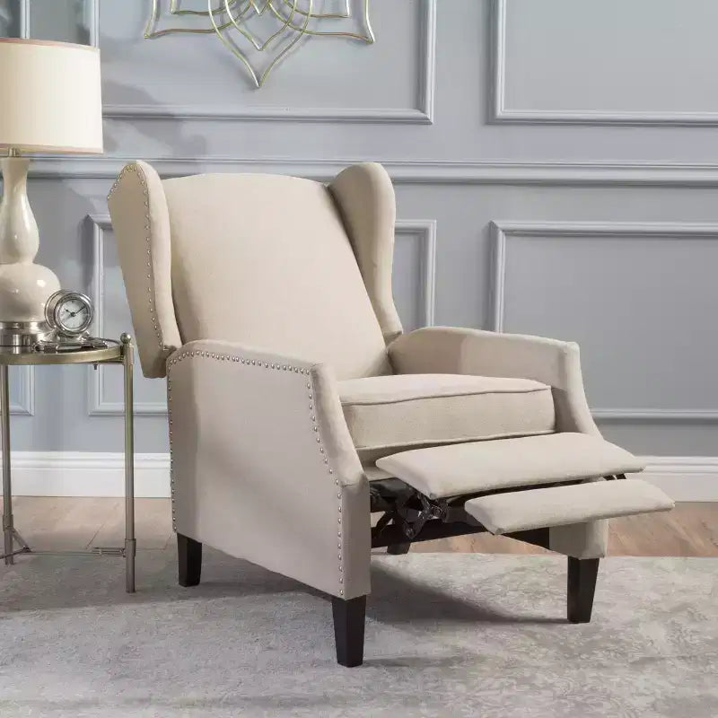 GDFStudio Weyland, fauteuil inclinable contemporain en tissu avec dossier à oreilles et clous décoratifs