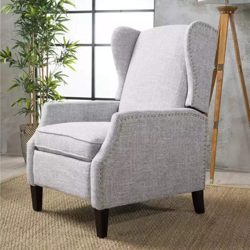GDFStudio Weyland, fauteuil inclinable contemporain en tissu avec dossier à oreilles et clous décoratifs