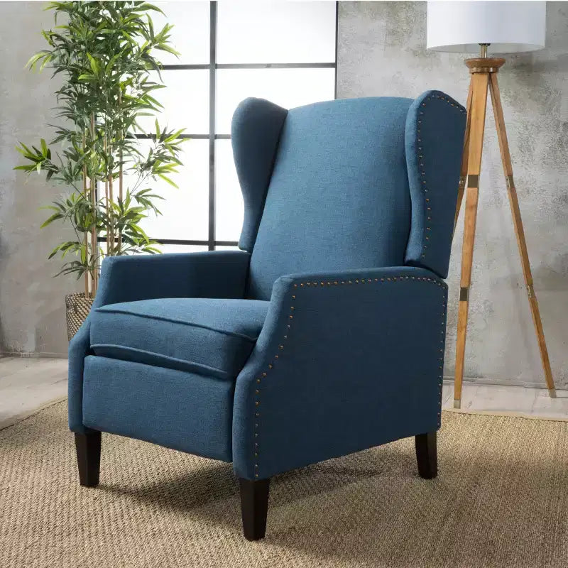 GDFStudio Weyland, fauteuil inclinable contemporain en tissu avec dossier à oreilles et clous décoratifs