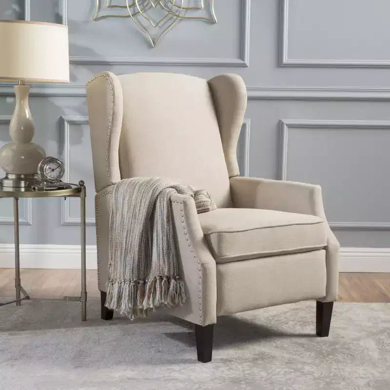 GDFStudio Weyland, fauteuil inclinable contemporain en tissu avec dossier à oreilles et clous décoratifs
