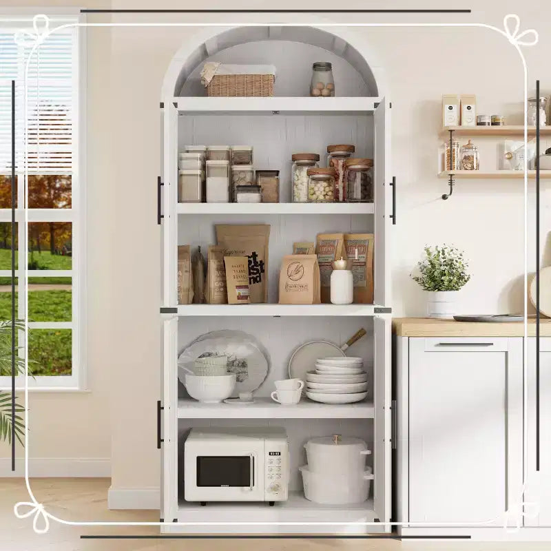 Grand garde-manger de cuisine voûté de 71,6 po avec portes, Grande bibliothèque avec portes