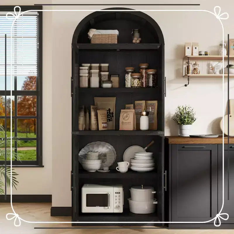 Grand garde-manger de cuisine voûté de 71,6 po avec portes, Grande bibliothèque avec portes