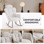 Fauteuil à bascule et coulissant pour chambre de bébé, en tissu Teddy, avec accoudoirs modernes, siège rembourré avec dossier haut et oreiller pour salon chambre à coucher (ivoire)