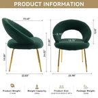 Lot de 1 chaises de salle à manger en tissu Teddy avec dossier incurvé et pieds en métal doré pour cuisine ou salle à manger, blanc