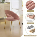 Lot de 1 chaises de salle à manger en tissu Teddy avec dossier incurvé et pieds en métal doré pour cuisine ou salle à manger, blanc
