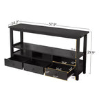 Table d'entrée en MDF noire de 146,8 cm à 4 niveaux, 3 tiroirs et 3 compartiments