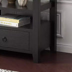 Table d'entrée en MDF noire de 146,8 cm à 4 niveaux, 3 tiroirs et 3 compartiments