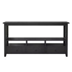 Table d'entrée en MDF noire de 146,8 cm à 4 niveaux, 3 tiroirs et 3 compartiments