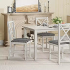 Ensemble de table à manger de style ferme VECELO, table en bois d'hévéa et chaises de salle à manger rembourrées, gris