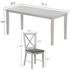 Ensemble de table à manger de style ferme VECELO, table en bois d'hévéa et chaises de salle à manger rembourrées, gris