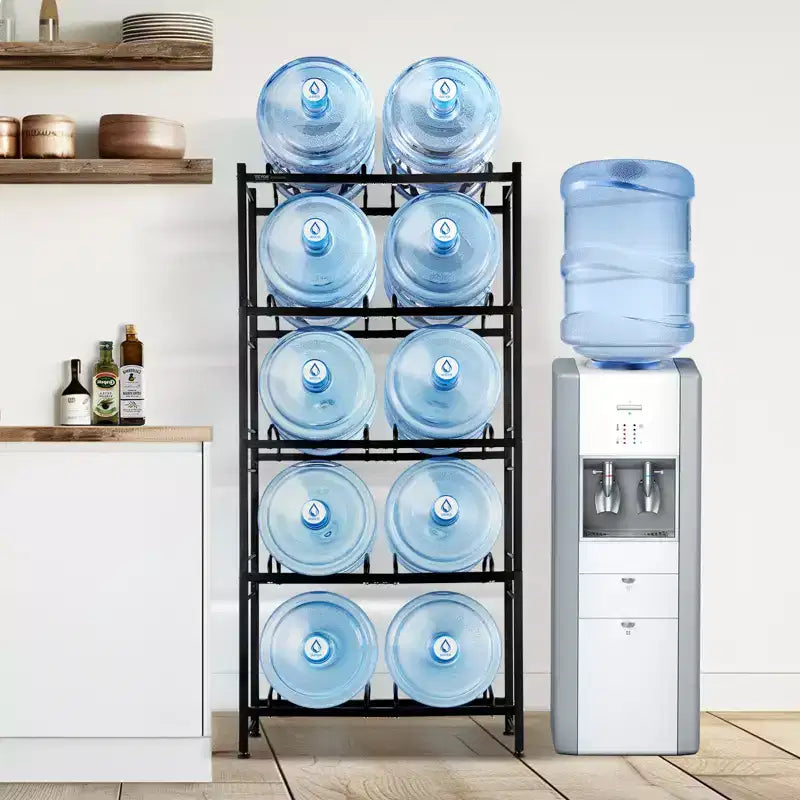 Support pour bouteilles d'eau VEVOR 5 niveaux, support pour bouteilles d'eau de 5 gallons, porte-bouteilles d'eau à double rangée pour 10 bouteilles, support robuste pour bouteilles d'eau
