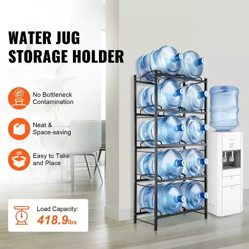 Support pour bouteilles d'eau VEVOR 5 niveaux, support pour bouteilles d'eau de 5 gallons, porte-bouteilles d'eau à double rangée pour 10 bouteilles, support robuste pour bouteilles d'eau