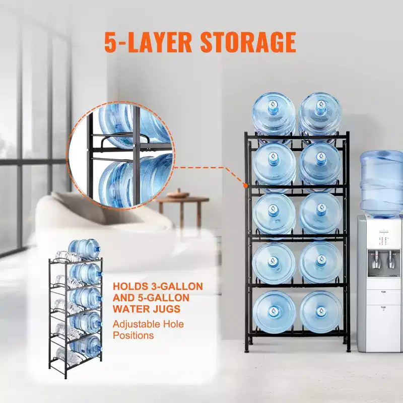 Support pour bouteilles d'eau VEVOR 5 niveaux, support pour bouteilles d'eau de 5 gallons, porte-bouteilles d'eau à double rangée pour 10 bouteilles, support robuste pour bouteilles d'eau