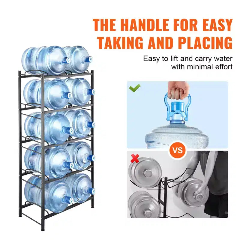 Support pour bouteilles d'eau VEVOR 5 niveaux, support pour bouteilles d'eau de 5 gallons, porte-bouteilles d'eau à double rangée pour 10 bouteilles, support robuste pour bouteilles d'eau