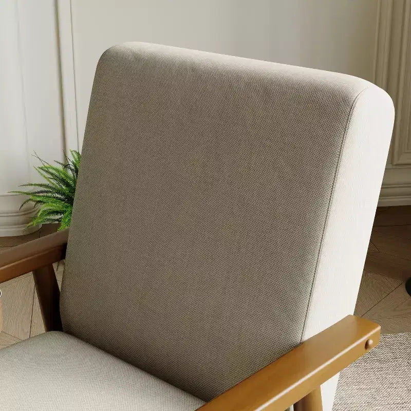 Tree City - Fauteuil d'appoint en lin de style Mid-Century avec cadre en bois massif, blanc cassé