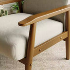 Tree City - Fauteuil d'appoint en lin de style Mid-Century avec cadre en bois massif, blanc cassé