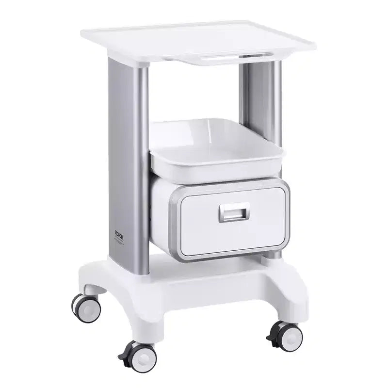 VEVOR 2 Tiers Lab Carts, Lab Utility Cart with 1 Drawer & 1 Top Tray, Mobile Medical Cart with ABS Material, Lab Rolling Cart