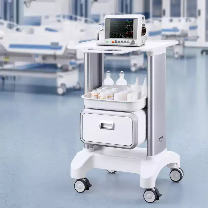 Chariot de laboratoire VEVOR à 2 niveaux, chariot de laboratoire avec 1 tiroir et 1 plateau supérieur, chariot médical mobile en ABS, chariot de laboratoire à roulettes