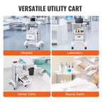 Chariot de laboratoire VEVOR à 2 niveaux, chariot de laboratoire avec 1 tiroir et 1 plateau supérieur, chariot médical mobile en ABS, chariot de laboratoire à roulettes