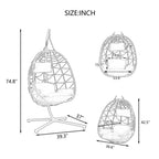 Fauteuil œuf avec support, fauteuil suspendu d'intérieur et d'extérieur, fauteuil suspendu en osier pour patio, fauteuil suspendu avec support pour chambre, salon, balcon.