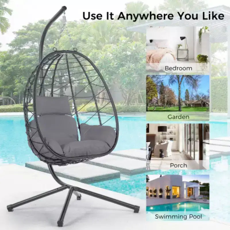 Fauteuil œuf sur pied, balancelle d'intérieur et d'extérieur, fauteuil suspendu en osier pour terrasse, fauteuil panier suspendu, fauteuil hamac
