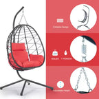 Fauteuil œuf sur pied, balancelle d'intérieur et d'extérieur, fauteuil suspendu en osier pour terrasse, fauteuil panier suspendu, fauteuil hamac