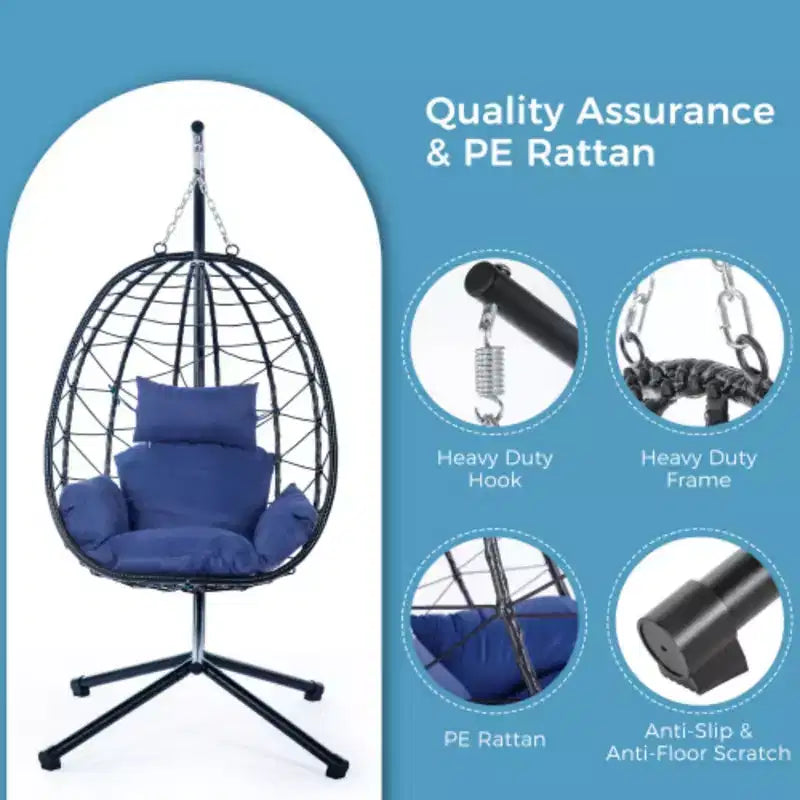 Fauteuil œuf sur pied, balancelle d'intérieur et d'extérieur, fauteuil suspendu en osier pour terrasse, fauteuil panier suspendu, fauteuil hamac