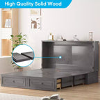 Lit escamotable multifonctionnel Mjkone Queen Size avec station de recharge USB, tiroirs et matelas pliant en trois.