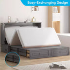 Lit escamotable multifonctionnel Mjkone Queen Size avec station de recharge USB, tiroirs et matelas pliant en trois.