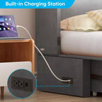 Lit escamotable multifonctionnel Mjkone Queen Size avec station de recharge USB, tiroirs et matelas pliant en trois.