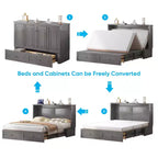 Lit escamotable multifonctionnel Mjkone Queen Size avec station de recharge USB, tiroirs et matelas pliant en trois.