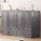 Lit escamotable multifonctionnel Mjkone Queen Size avec station de recharge USB, tiroirs et matelas pliant en trois.