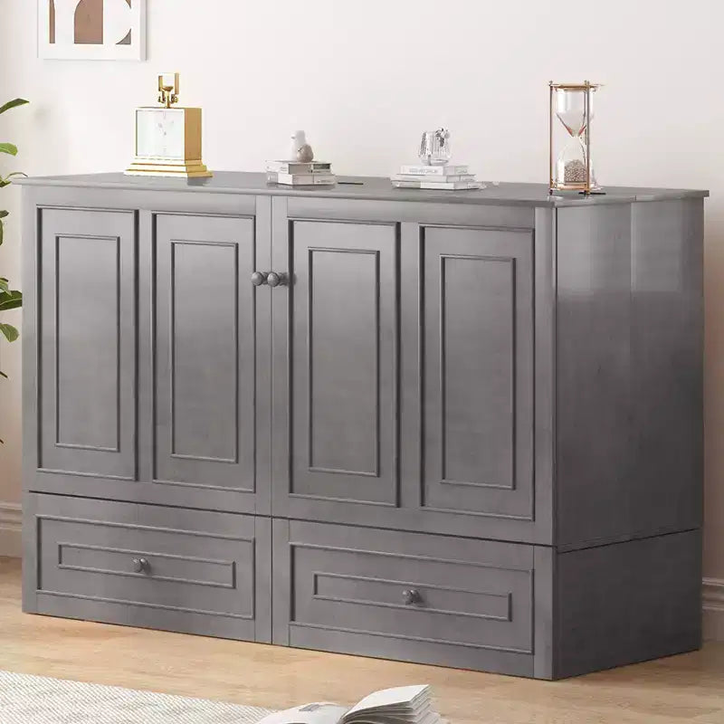 Lit escamotable multifonctionnel Mjkone Queen Size avec station de recharge USB, tiroirs et matelas pliant en trois.