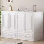 Lit escamotable multifonctionnel Mjkone Queen Size avec station de recharge USB, tiroirs et matelas pliant en trois.