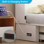 Lit escamotable multifonctionnel Mjkone Queen Size avec station de recharge USB, tiroirs et matelas pliant en trois.