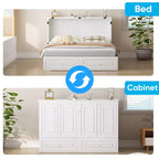 Lit escamotable multifonctionnel Mjkone Queen Size avec station de recharge USB, tiroirs et matelas pliant en trois.