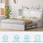 Lit escamotable multifonctionnel Mjkone Queen Size avec station de recharge USB, tiroirs et matelas pliant en trois.