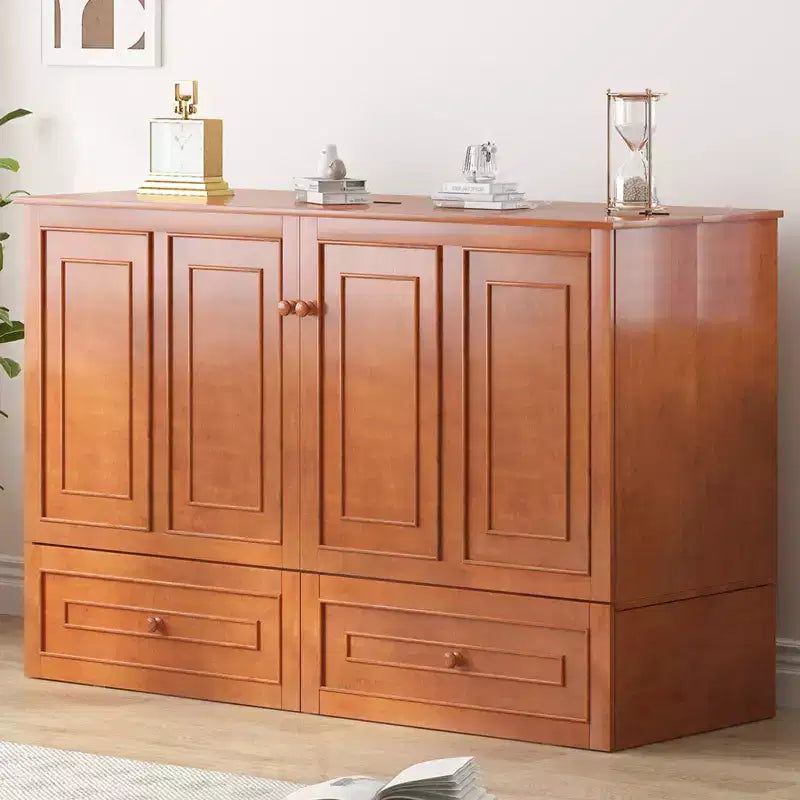 Lit escamotable multifonctionnel Mjkone Queen Size avec station de recharge USB, tiroirs et matelas pliant en trois.