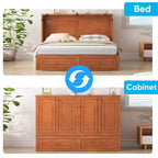 Lit escamotable multifonctionnel Mjkone Queen Size avec station de recharge USB, tiroirs et matelas pliant en trois.