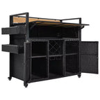 Chariot de grillades d'extérieur en osier de 52,8 po avec plateau de table extensible, îlot de cuisine roulant avec grand espace de rangement, étagères à épices et roues verrouillables - ModernLuxe
