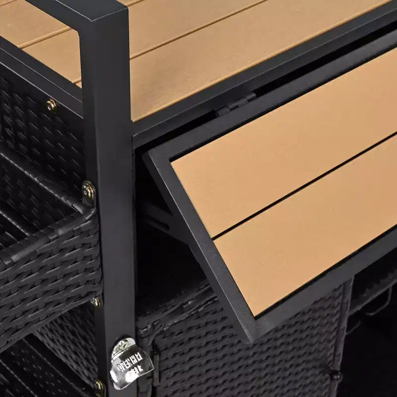 Chariot de grillades d'extérieur en osier de 52,8 po avec plateau de table extensible, îlot de cuisine roulant avec grand espace de rangement, étagères à épices et roues verrouillables - ModernLuxe