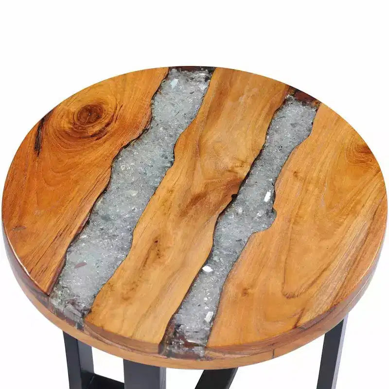 vidaXL Table basse avec incrustation en résine, Table centrale ronde pour salon, Entièrement fabriquée à la main, 40 x 45 cm, Bois de récupération massif, Multicolore
